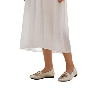 Paradise Bay Women's Loafer Flats White Beaded Sequin Square Toe Size 7 1/2 M